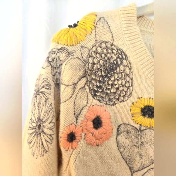 ( Anthropologie / sleeping on snow ) Soft Wool Floral Embroidered Boho Sweater - Picture 4 of 10